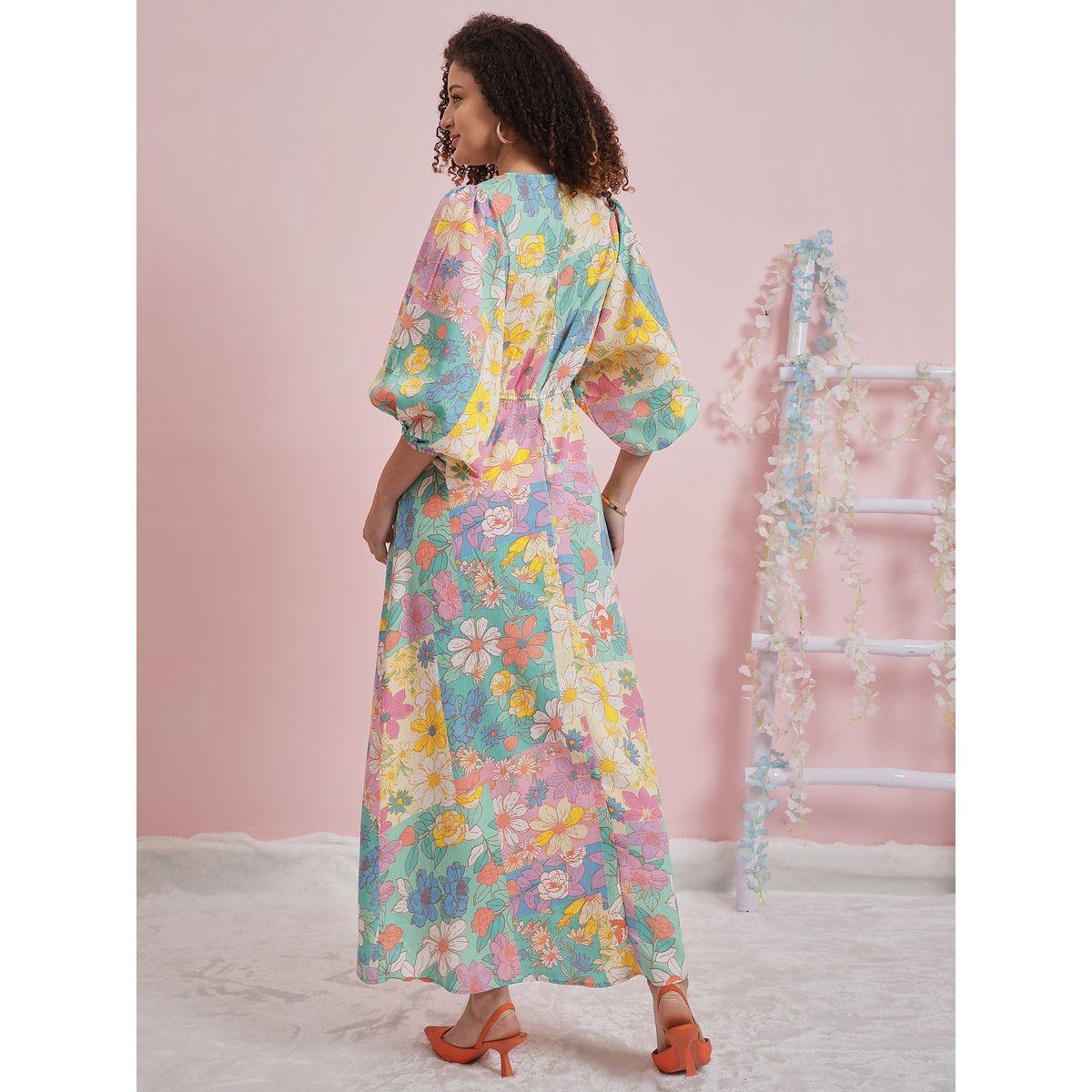Athena X Styli  Floral Print Maxi Dress with Puff Sleeves-women-clothing-dresses-image-4