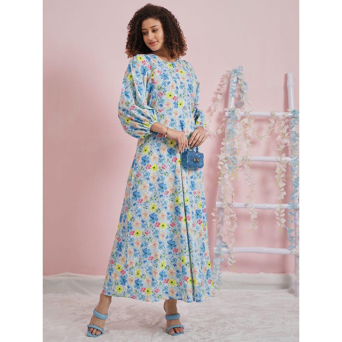 فستان طويل مطبع بزهور مع اكمام منفوخة-women-clothing-dresses-image-4