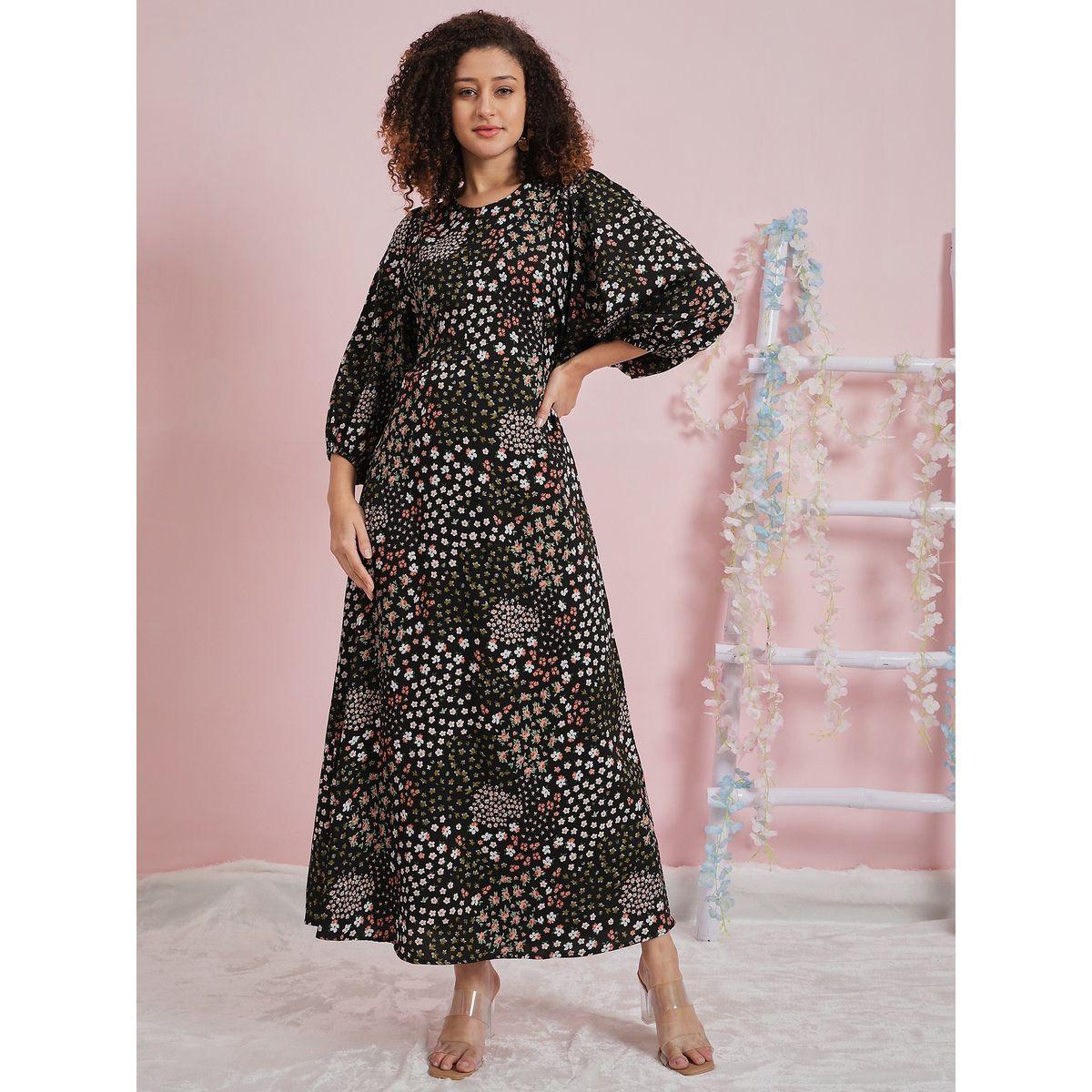 فستان طويل مطبع بزهور مع اكمام بالون-women-clothing-dresses-image-1