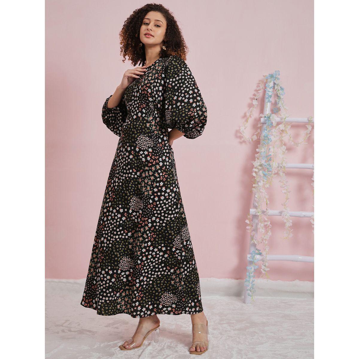 فستان طويل مطبع بزهور مع اكمام بالون-women-clothing-dresses-image-2
