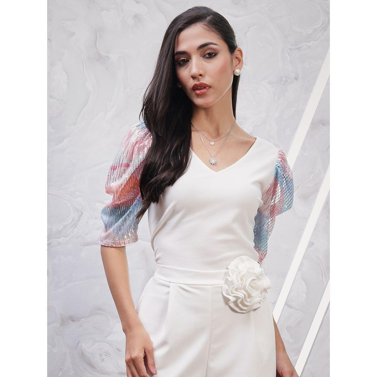 Athena X Styli  Embellished Puff Sleeve V Neck Top-women-clothing-shirtsandblouses-blouses-image-1