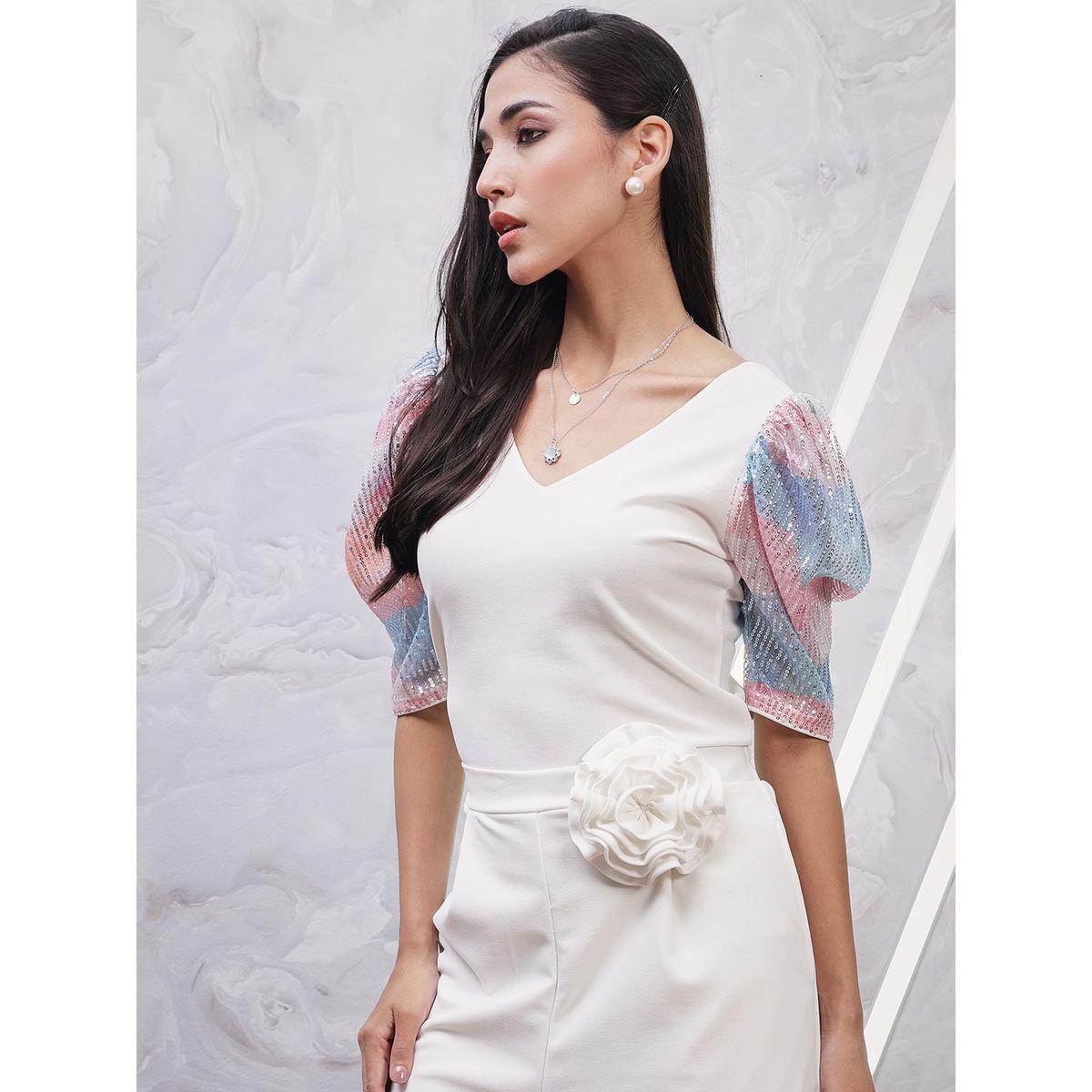 Athena X Styli  Embellished Puff Sleeve V Neck Top-women-clothing-shirtsandblouses-blouses-image-2