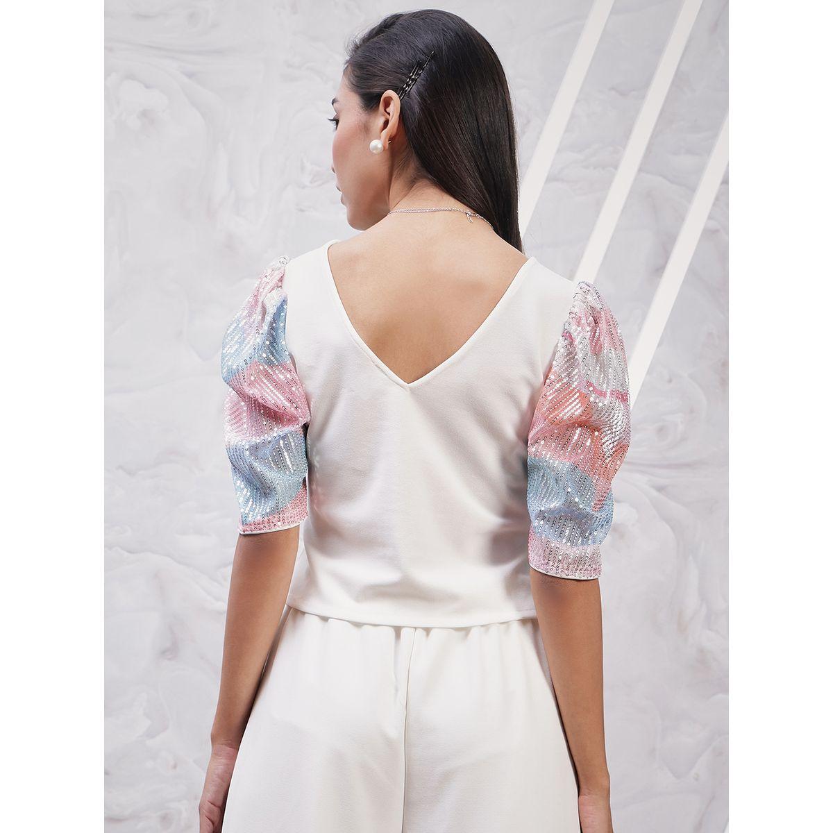 Athena X Styli  Embellished Puff Sleeve V Neck Top-women-clothing-shirtsandblouses-blouses-image-4
