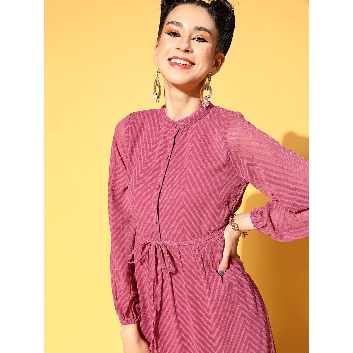 Athena Chevron Pattern Frill Maxi Dress with Tie Belt-women-clothing-dresses-image-3