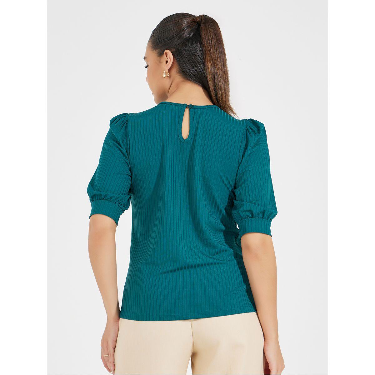 Styli Solid Rib Knit Top with Puff Sleeves-women-clothing-shirtsandblouses-blouses-image-5