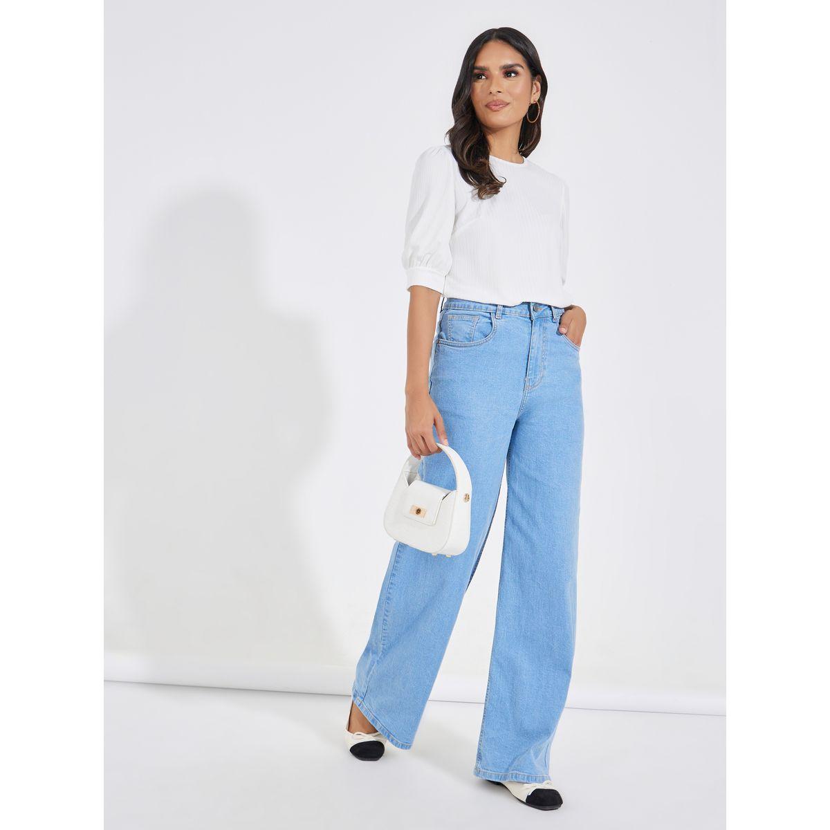 Styli Solid Rib Knit Top with Puff Sleeves-women-clothing-shirtsandblouses-blouses-image-2