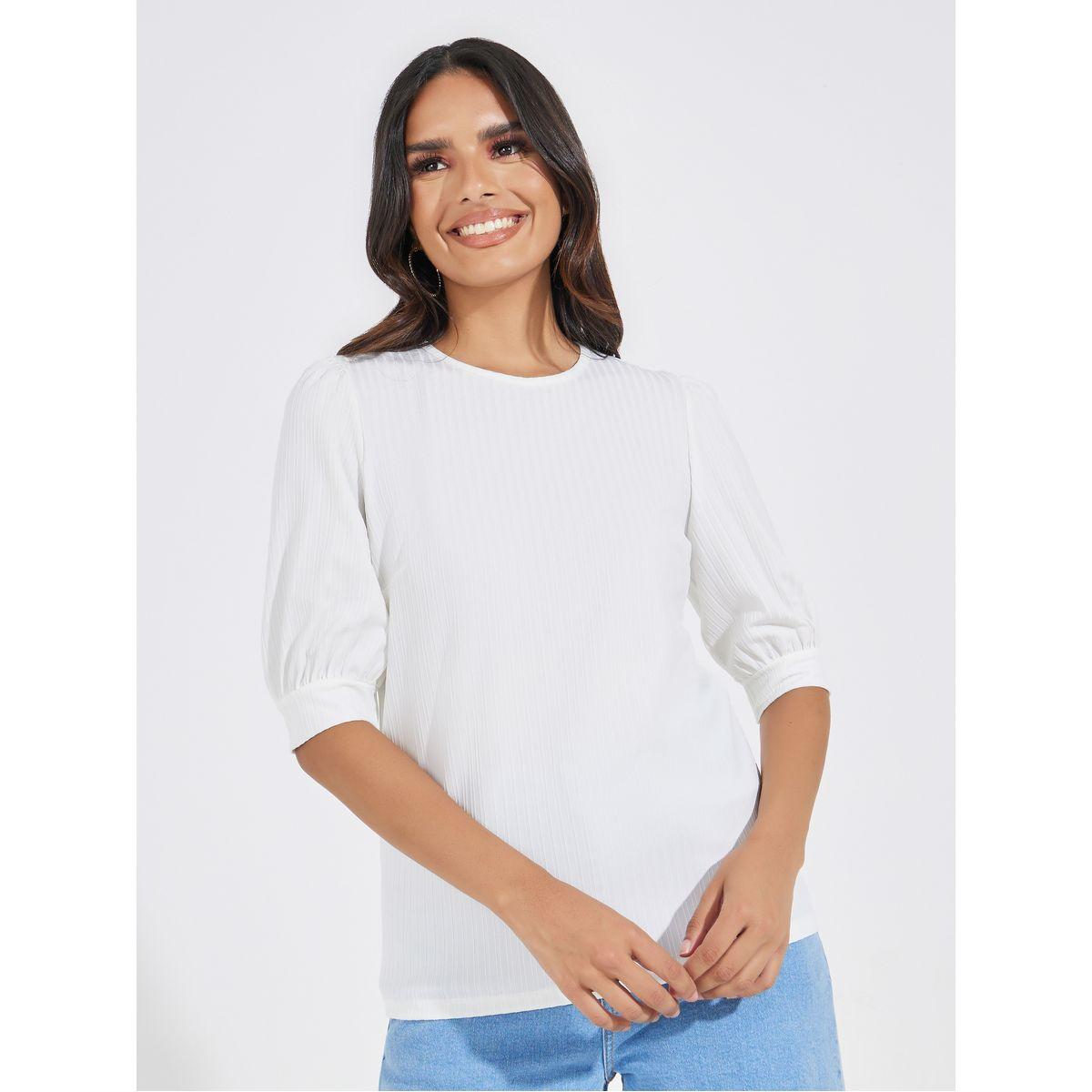 Styli Solid Rib Knit Top with Puff Sleeves-women-clothing-shirtsandblouses-blouses-image-3