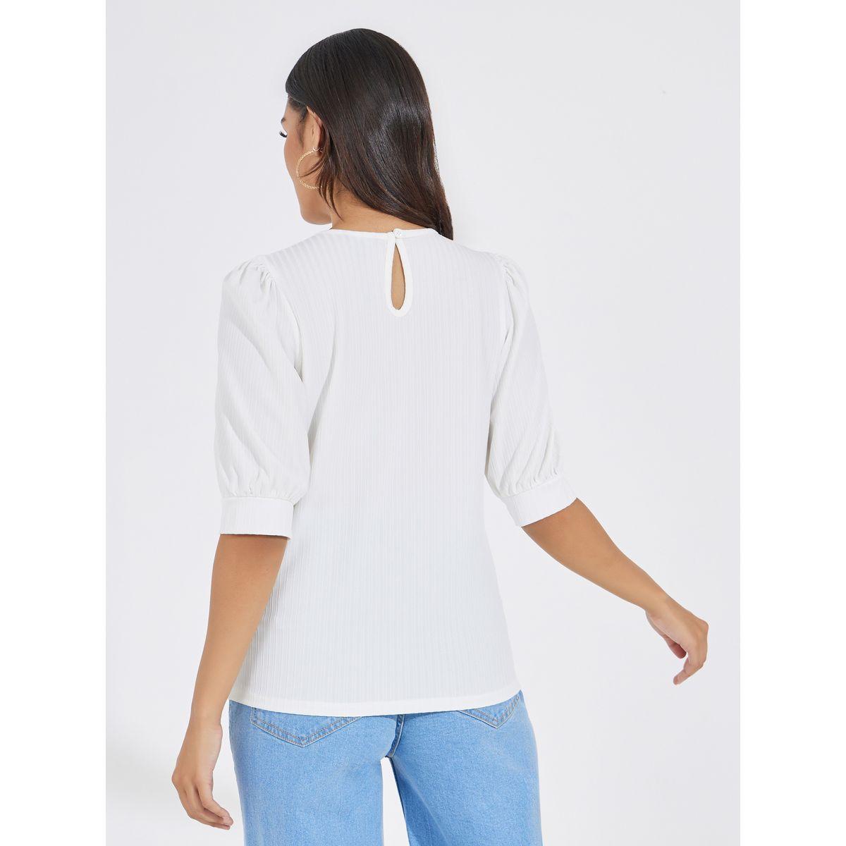 Styli Solid Rib Knit Top with Puff Sleeves-women-clothing-shirtsandblouses-blouses-image-5