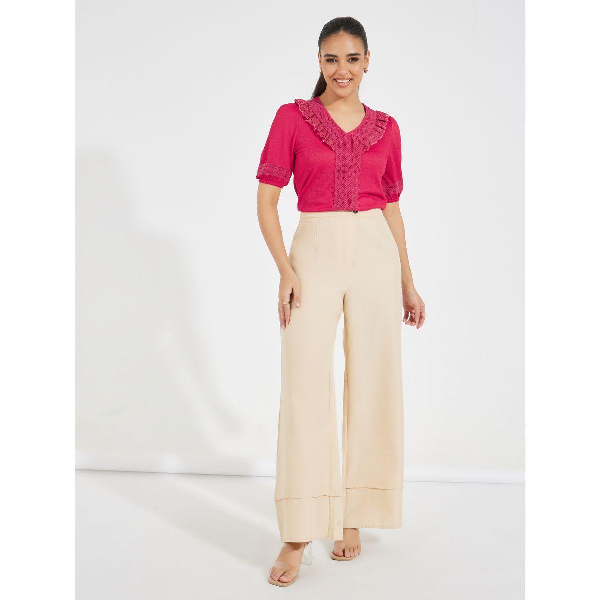 Styli Lace Insert Knit Top with Puff Sleeves-women-clothing-shirtsandblouses-blouses-image-2