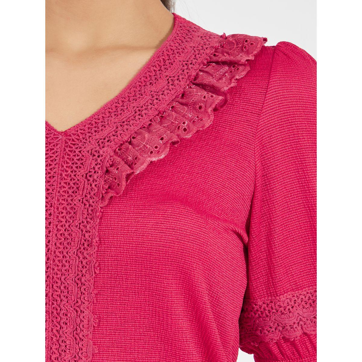 Styli Lace Insert Knit Top with Puff Sleeves-women-clothing-shirtsandblouses-blouses-image-4