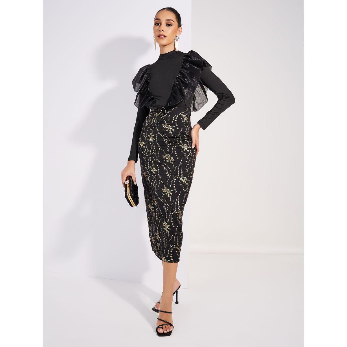 فستان ميدي بطبعة فويل وتفاصيل كشكش-women-clothing-dresses-image-1