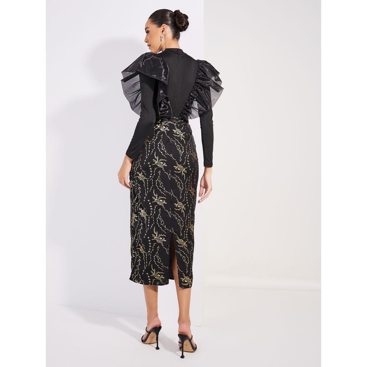 فستان ميدي بطبعة فويل وتفاصيل كشكش-women-clothing-dresses-image-4