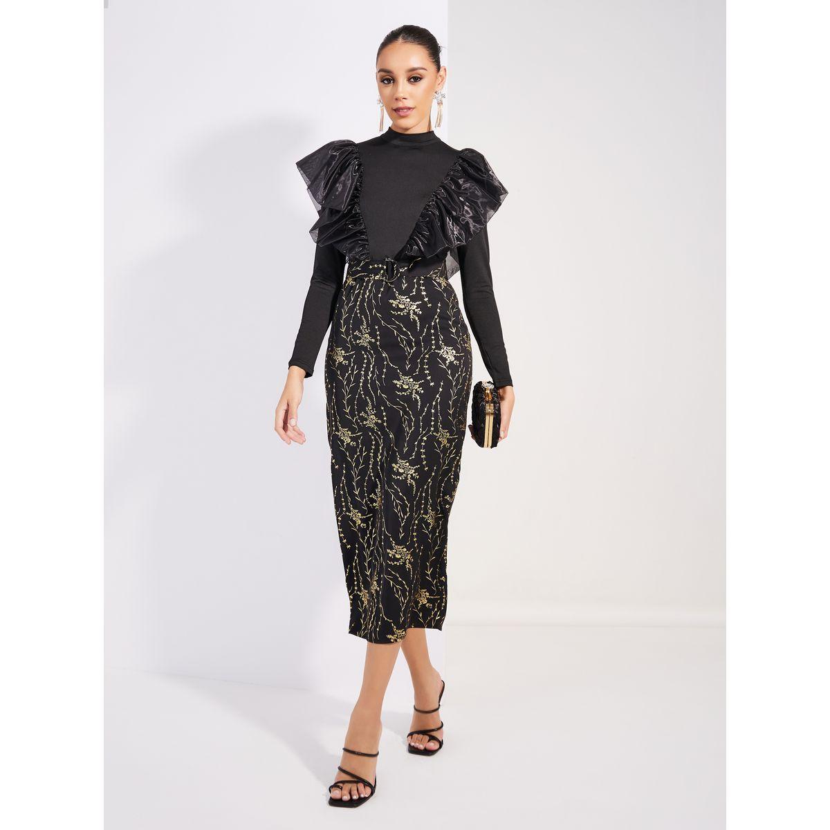 فستان ميدي بطبعة فويل وتفاصيل كشكش-women-clothing-dresses-image-5