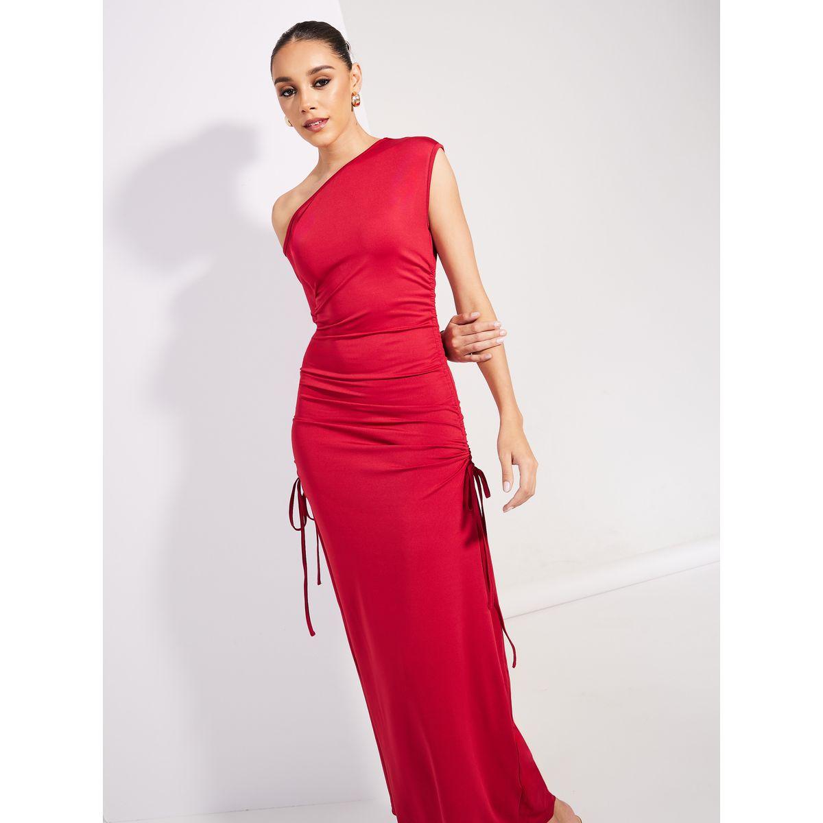 فستان بديكون طويل بياقة غير متماثلة الطول-women-clothing-dresses-image-2