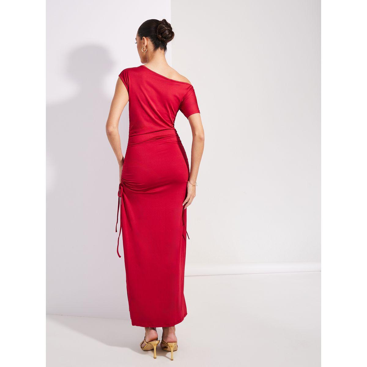 فستان بديكون طويل بياقة غير متماثلة الطول-women-clothing-dresses-image-4