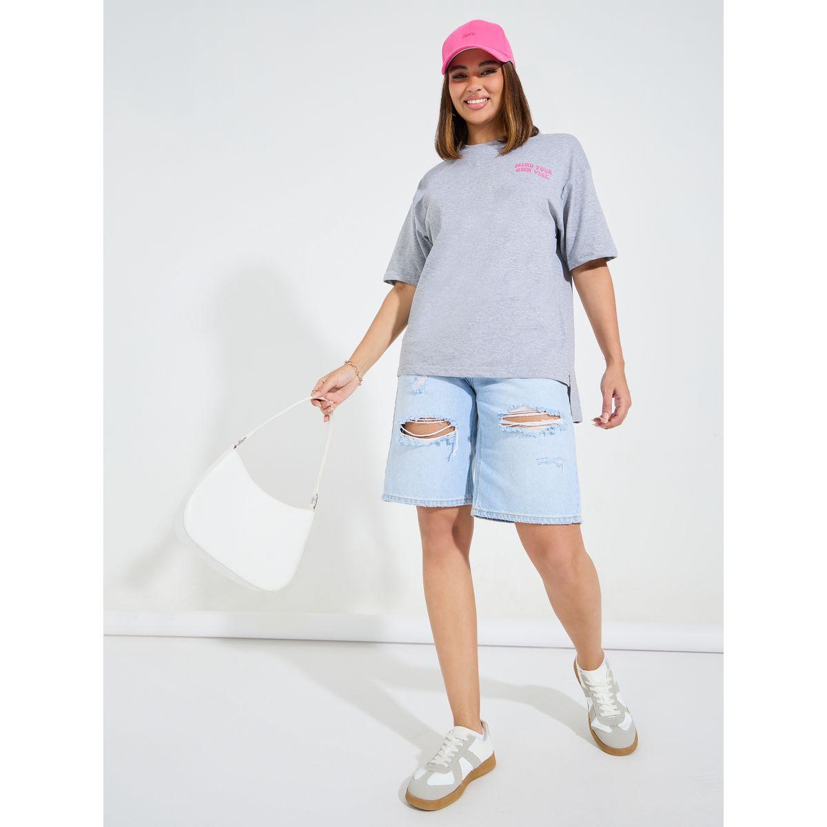 تيشيرت فضفاض مطبع بكتابة مع اكتاف منخفضة-women-clothing-tshirts-image-2