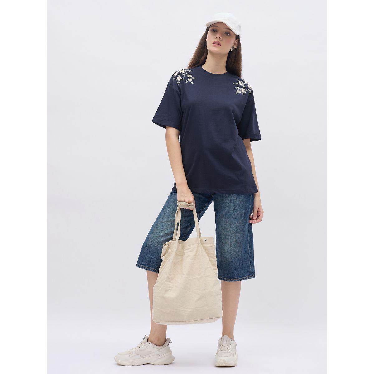 Styli Oversized Placement Embroidery Detail Cotton T-Shirt-women-clothing-tshirts-image-1