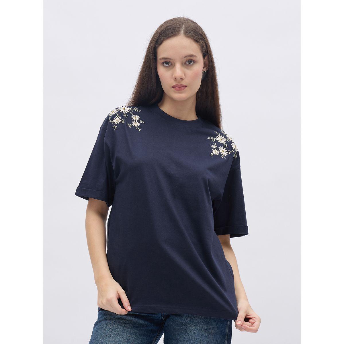 Styli Oversized Placement Embroidery Detail Cotton T-Shirt-women-clothing-tshirts-image-2