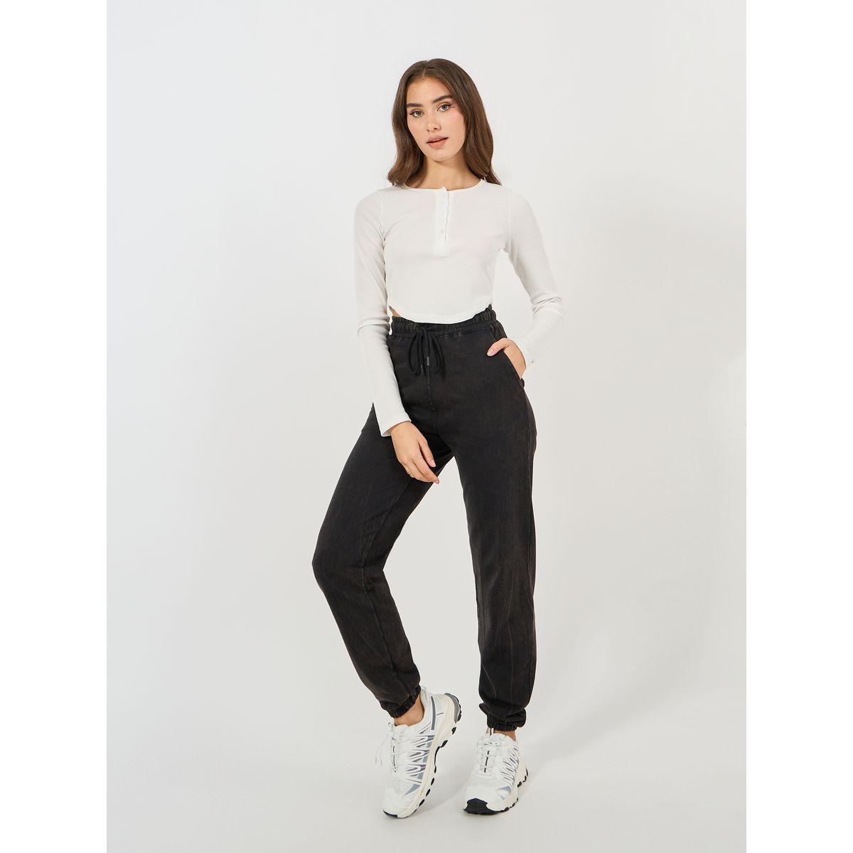 جوغر سادة بخصر عالي مع رباط خصر-women-clothing-bottoms-joggers-image-1