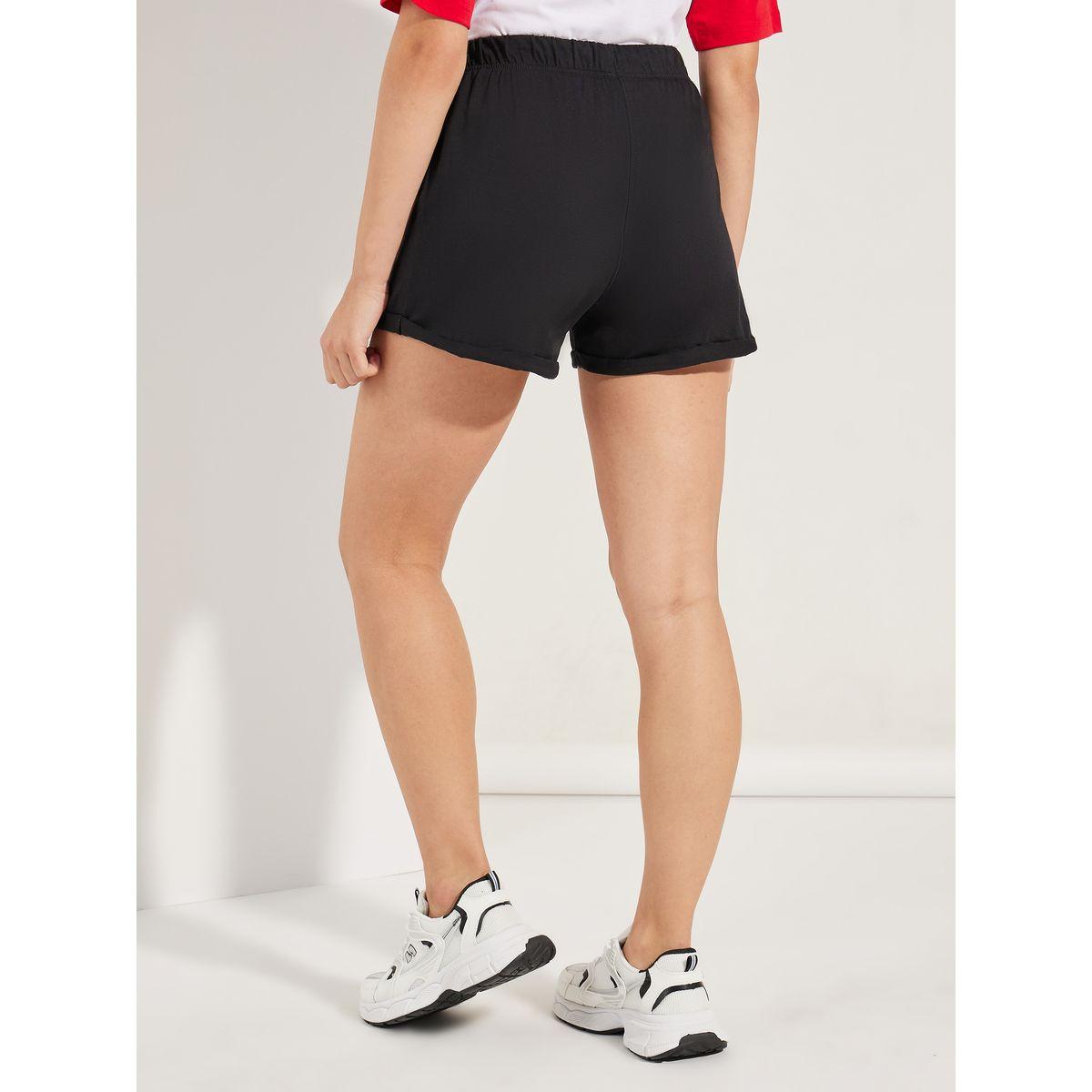 Styli Solid Basic Shorts with Drawstring-women-clothing-bottoms-shorts-image-4