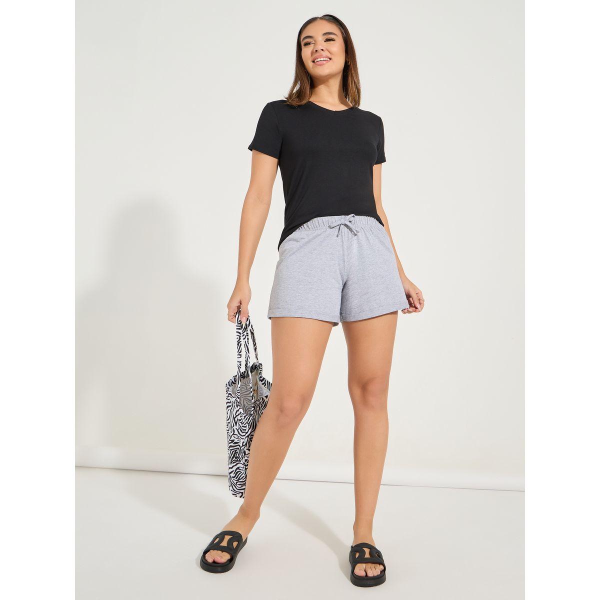 Styli Solid Basic Shorts with Drawstring-women-clothing-bottoms-shorts-image-1