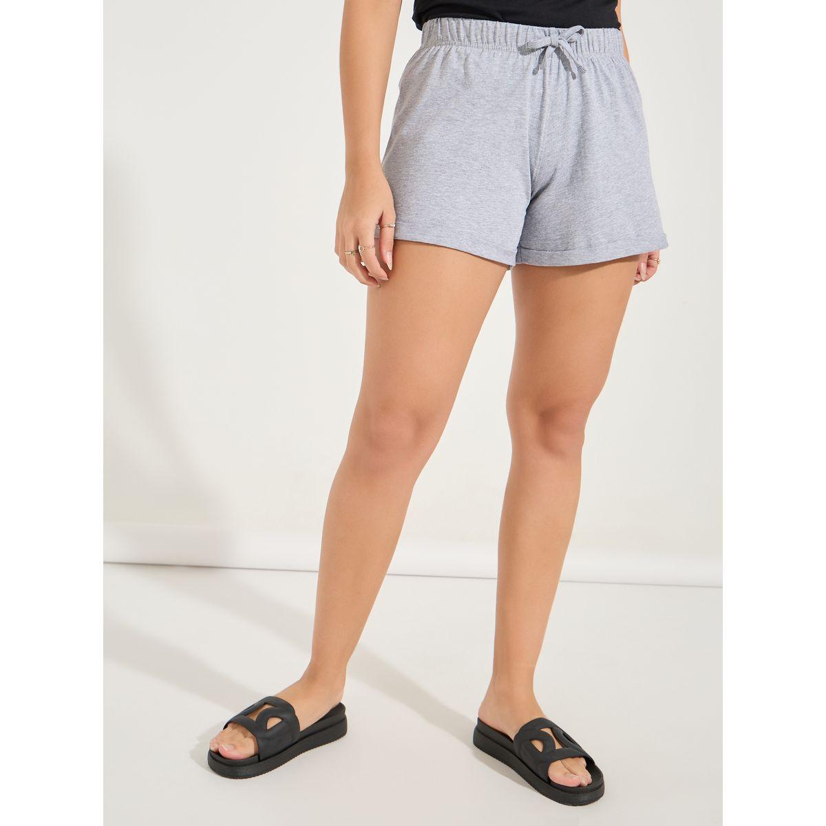 Styli Solid Basic Shorts with Drawstring-women-clothing-bottoms-shorts-image-2