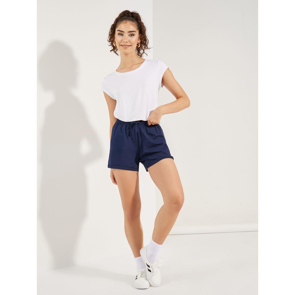 Styli Solid Basic Shorts with Drawstring-women-clothing-bottoms-shorts-image-1
