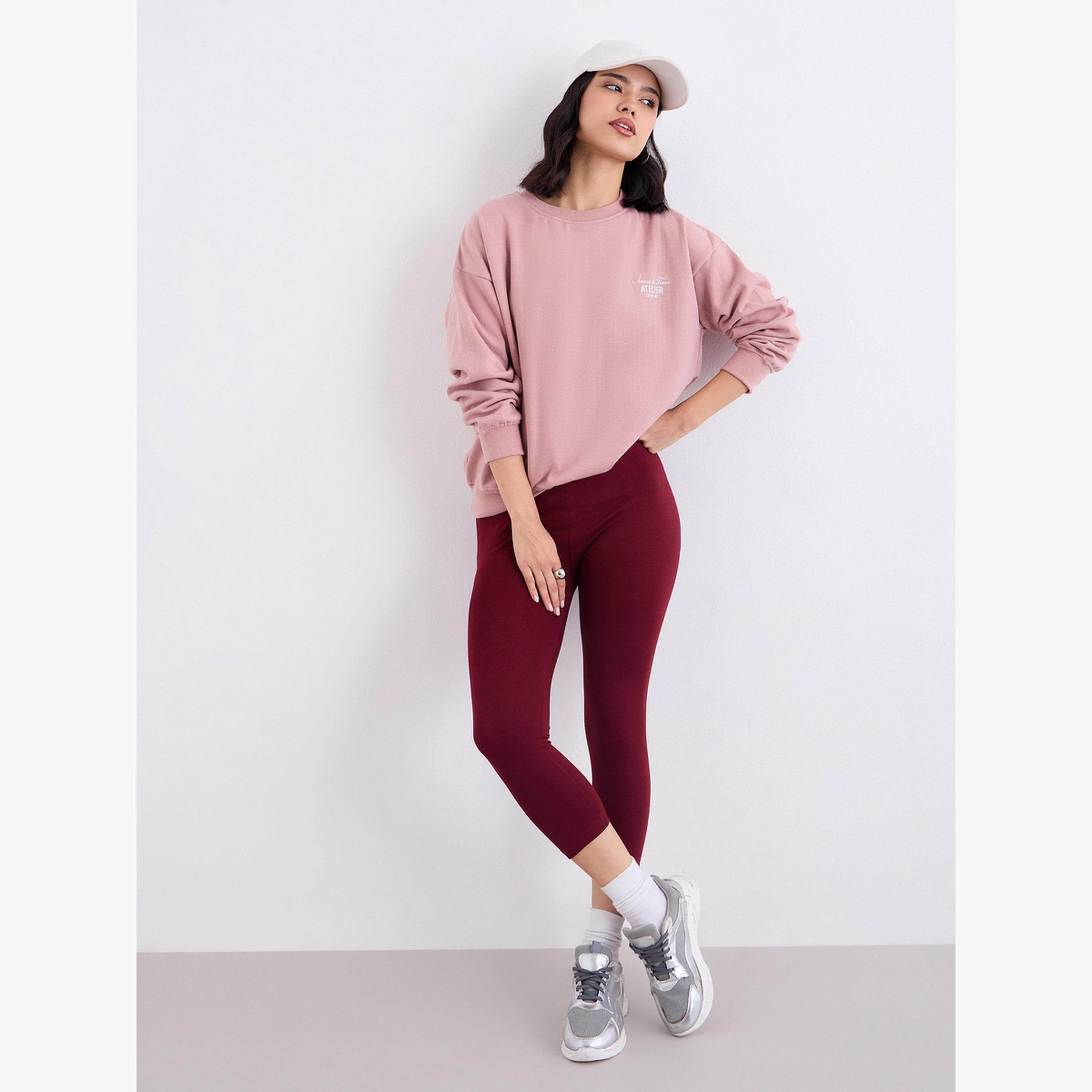 Styli Women Burgundy Capri Leggings-women-clothing-bottoms-leggings-image-2