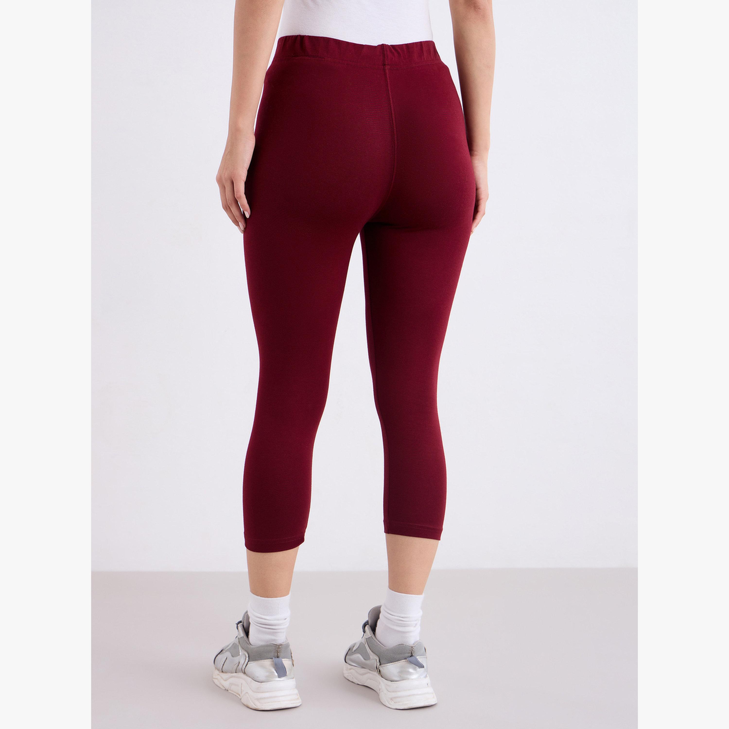Styli Women Burgundy Capri Leggings-women-clothing-bottoms-leggings-image-4
