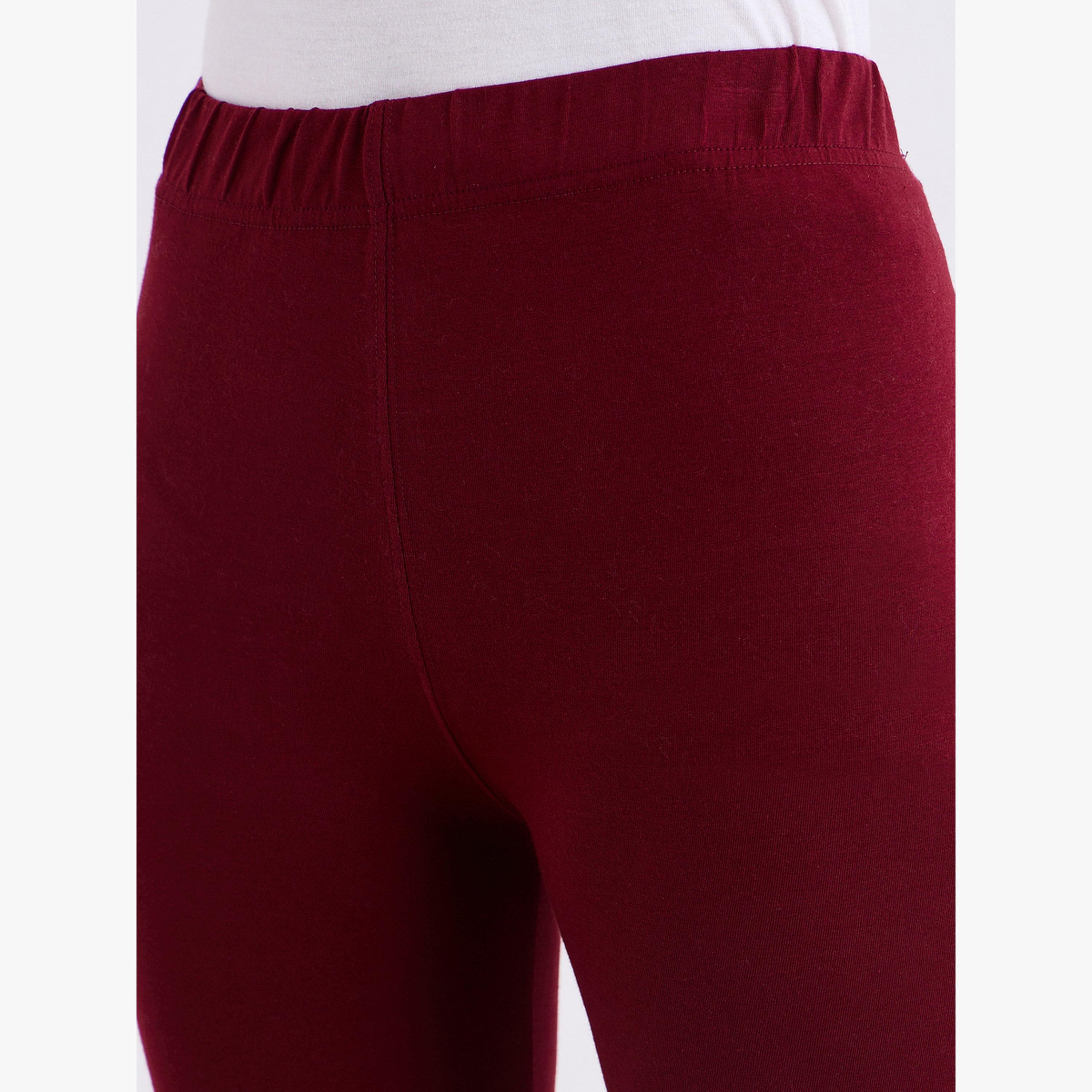 Styli Women Burgundy Capri Leggings-women-clothing-bottoms-leggings-image-5