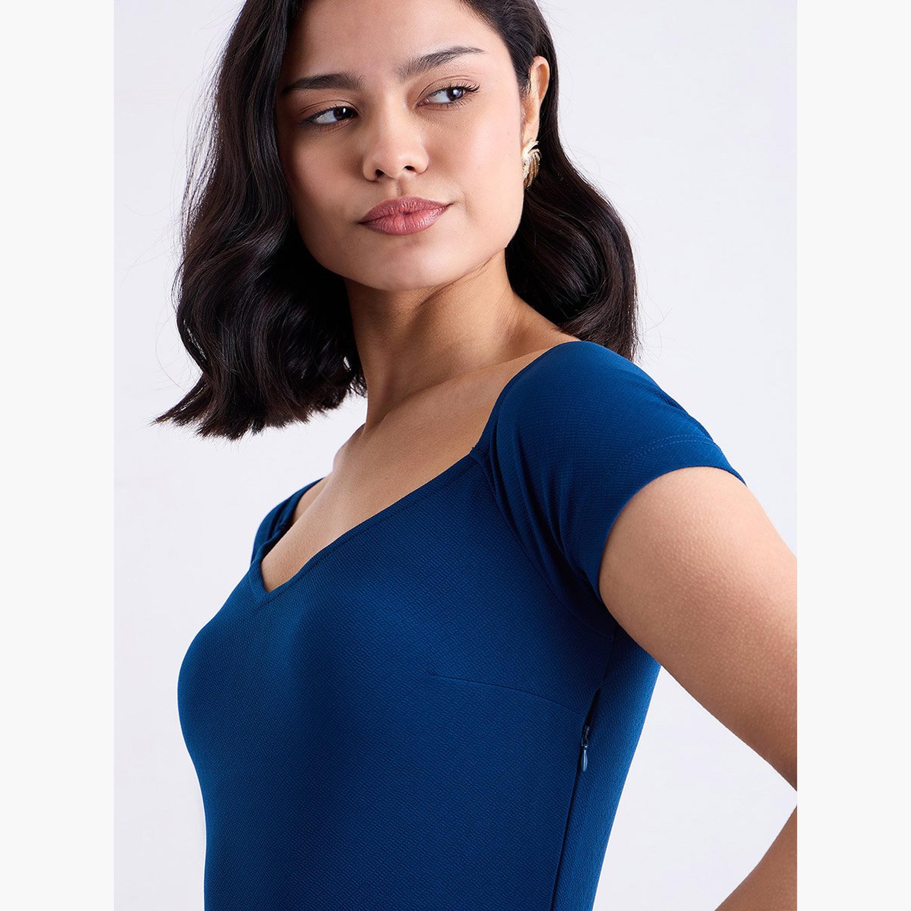 ستايلي - فستان ميدي ضيق بفتحة صدر على شكل قلب أزرق-women-clothing-dresses-image-4