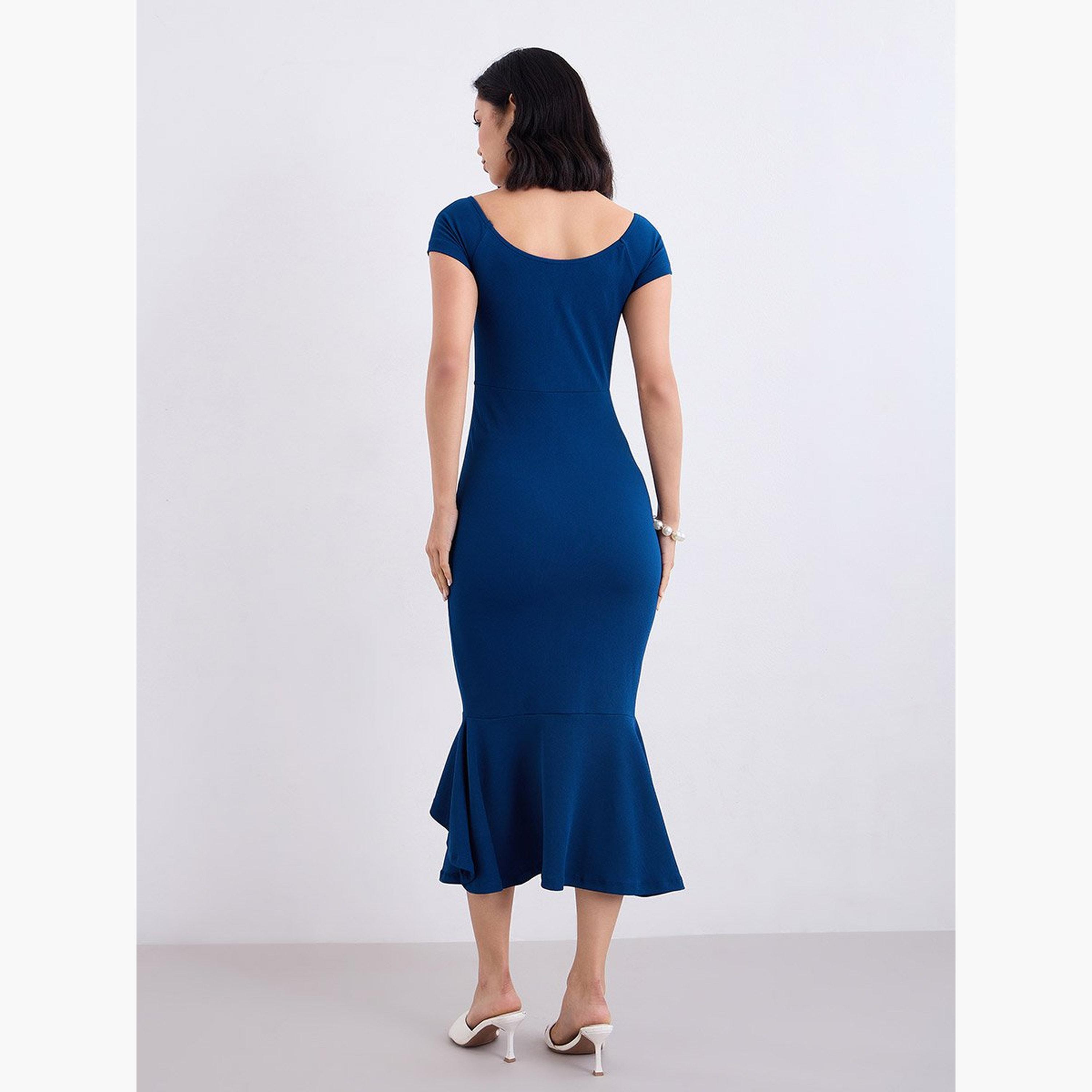 ستايلي - فستان ميدي ضيق بفتحة صدر على شكل قلب أزرق-women-clothing-dresses-image-5