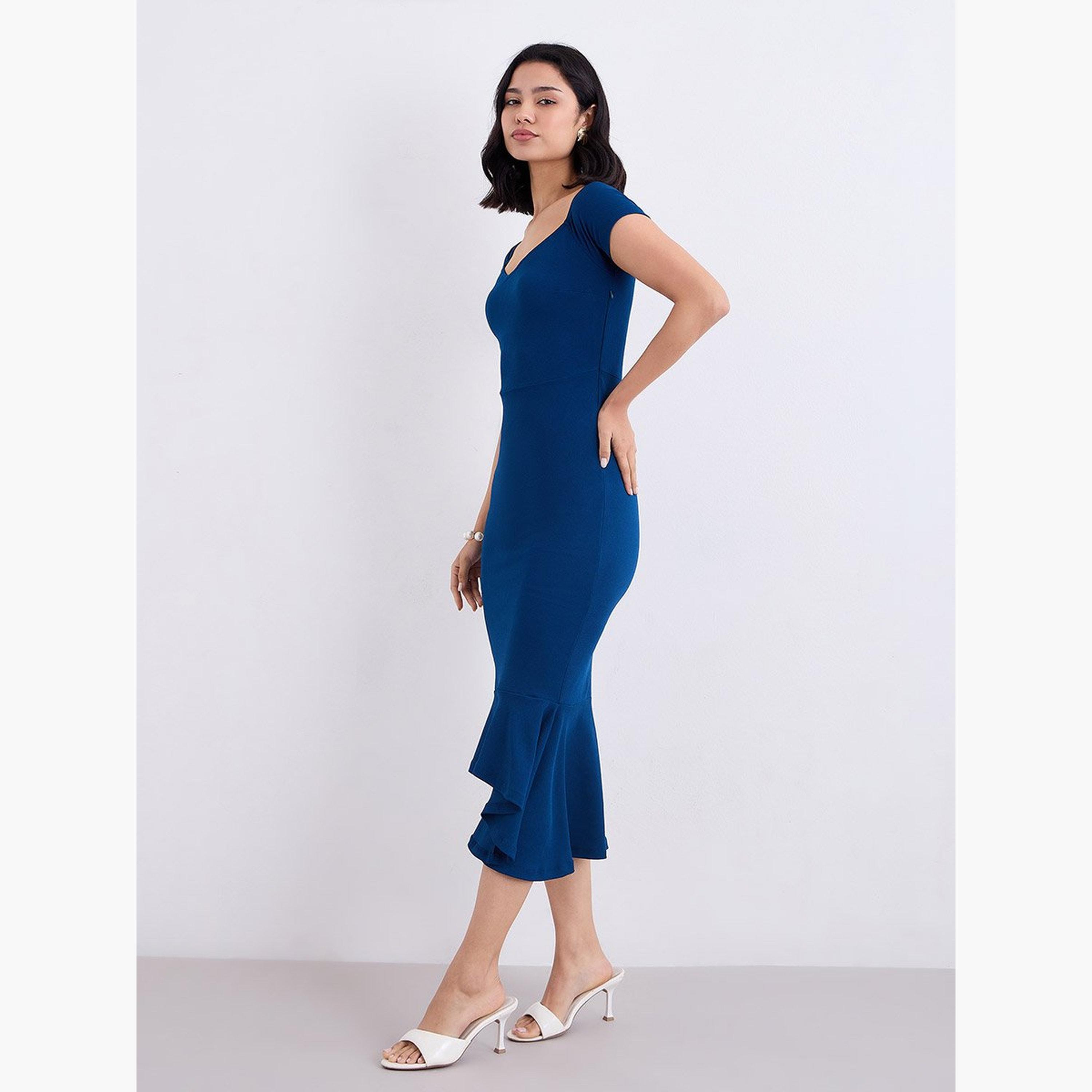 ستايلي - فستان ميدي ضيق بفتحة صدر على شكل قلب أزرق-women-clothing-dresses-image-6