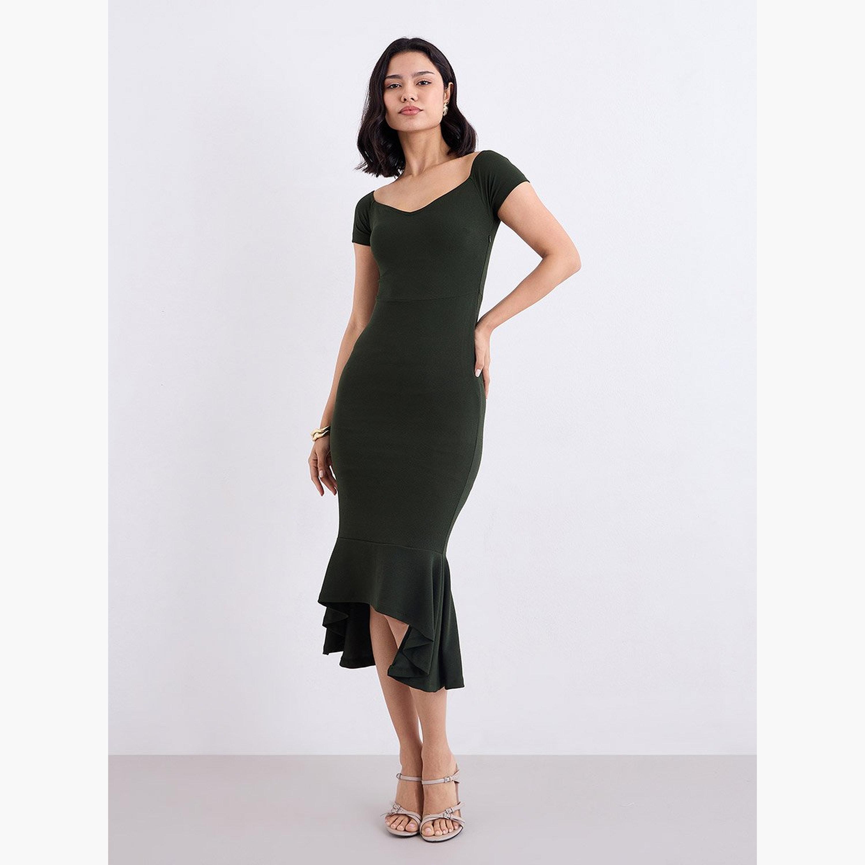 Styli Olive Sweetheart Neck Bodycon Midi Dress-women-clothing-dresses-image-1