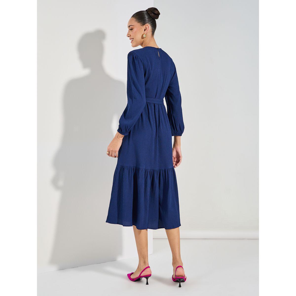 Styli Self Design Long Sleeves Midi Dress with Tie Belt-women-clothing-dresses-image-5