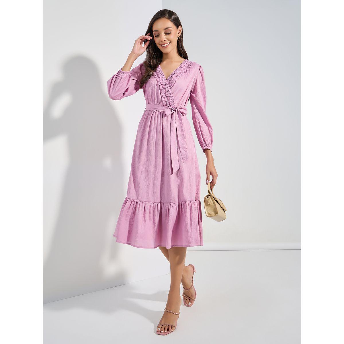 Styli Lace Insert Wrap Front A-Line Midi Dress-women-clothing-dresses-image-2