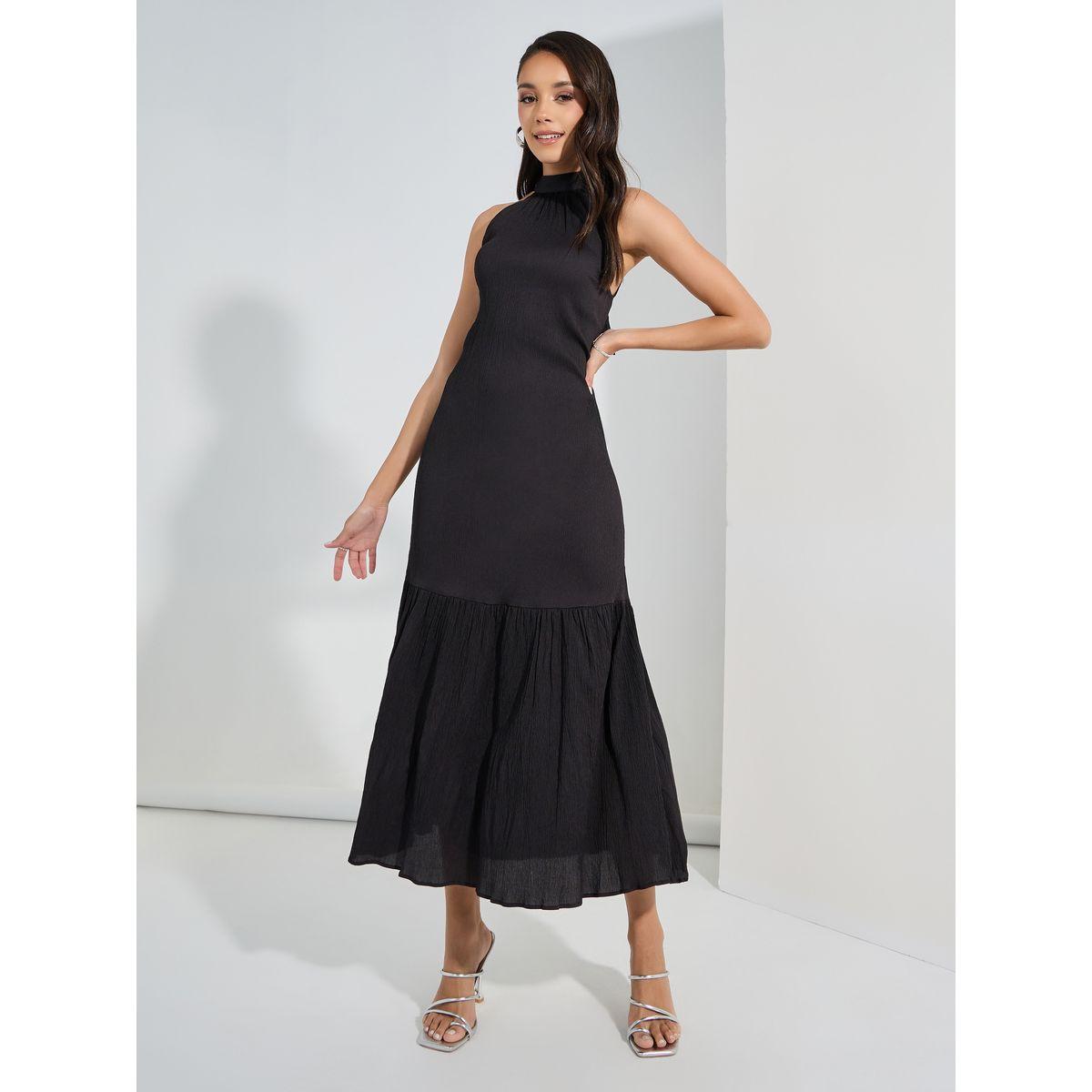 Styli Textured Halter Neck A-Line Maxi Dress-women-clothing-dresses-image-1