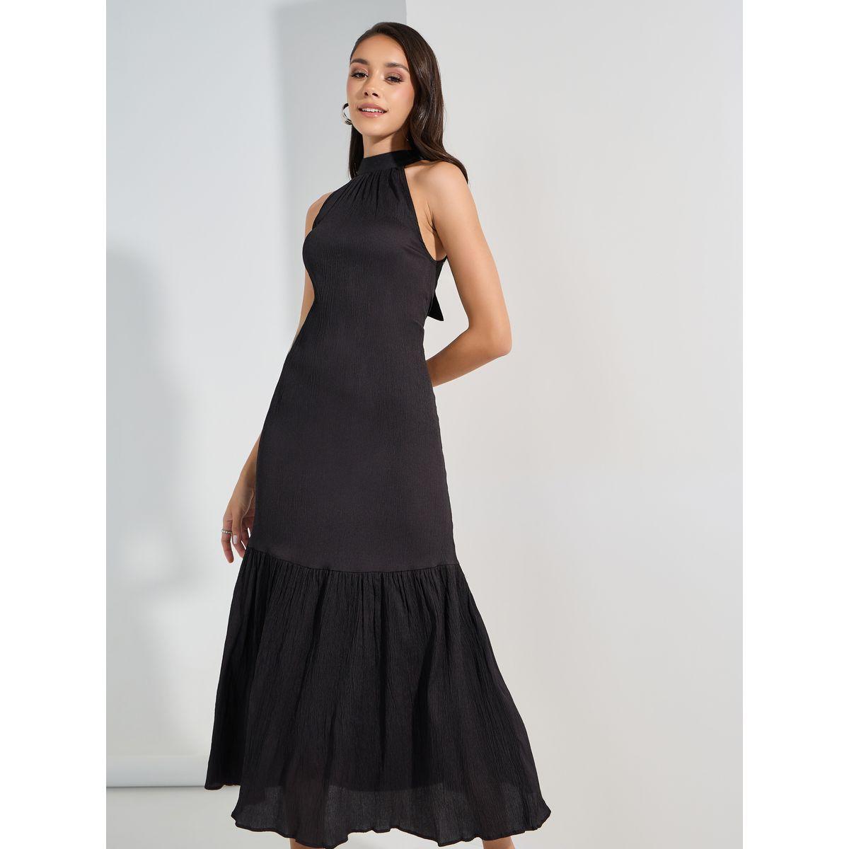 Styli Textured Halter Neck A-Line Maxi Dress-women-clothing-dresses-image-2