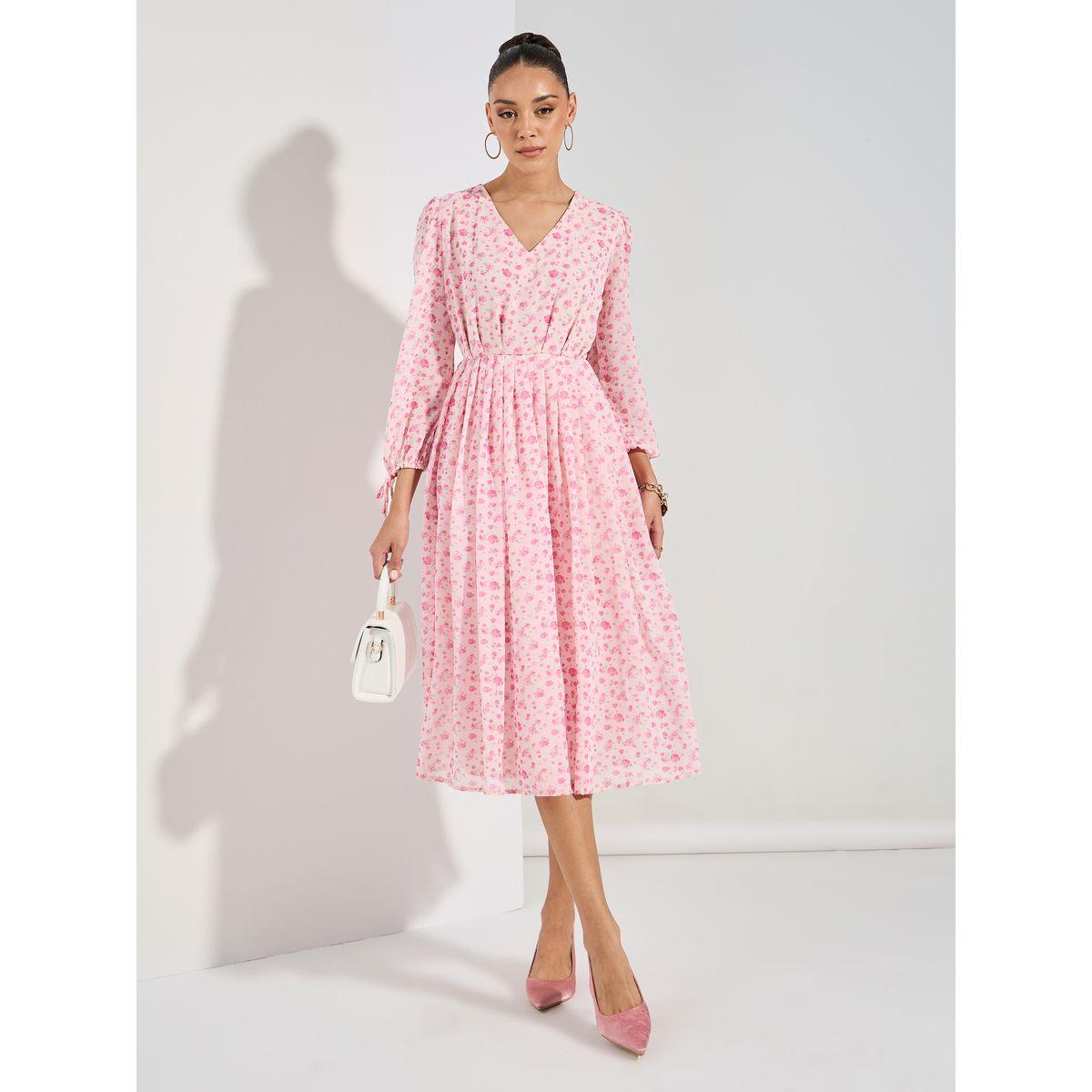 Styli Floral Print Tie-Cuff Sleeves Midi Dress-women-clothing-dresses-image-2