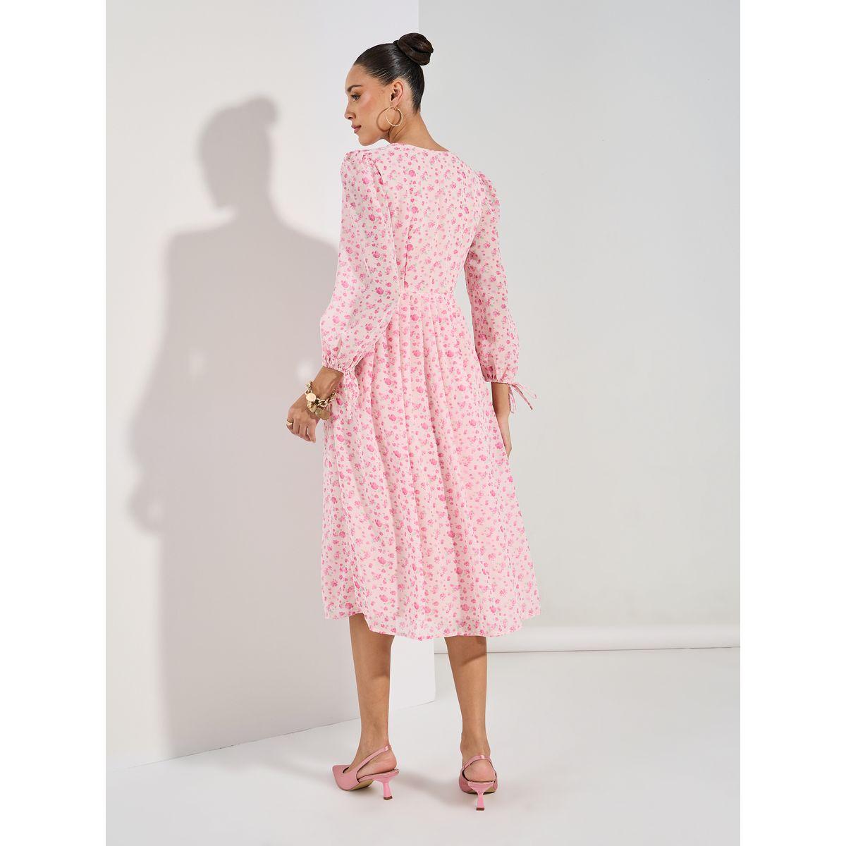 Styli Floral Print Tie-Cuff Sleeves Midi Dress-women-clothing-dresses-image-4