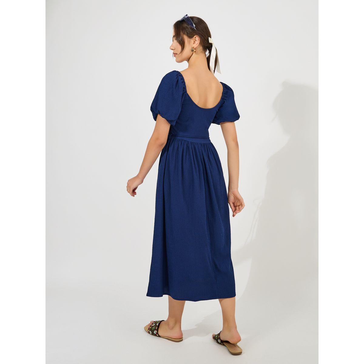 فستان ميدي سادة بتفاصيل بارزة الملمس-women-clothing-dresses-image-4