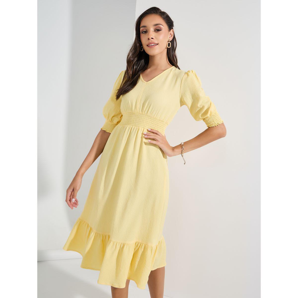Styli Textured V Neck A-Line Midi Dress-women-clothing-dresses-image-1