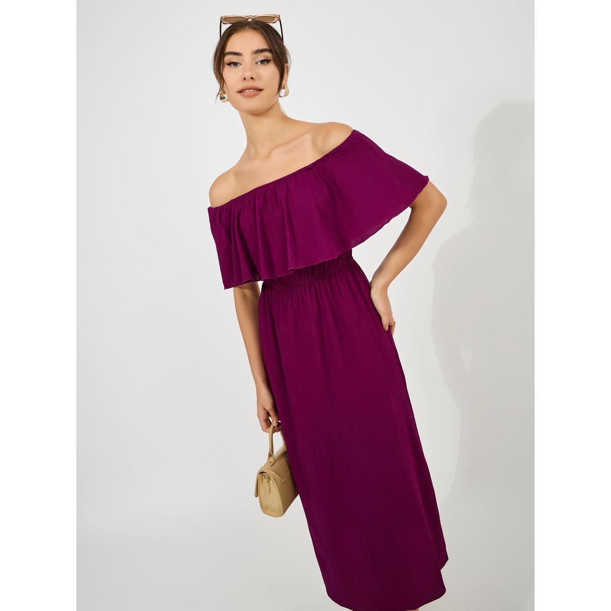 فستان ميدي سادة باكتاف مكشوفة-women-clothing-dresses-image-2