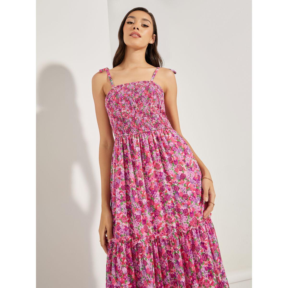فستان طويل مطبع بزهور مع اكتاف باربطة-women-clothing-dresses-image-3