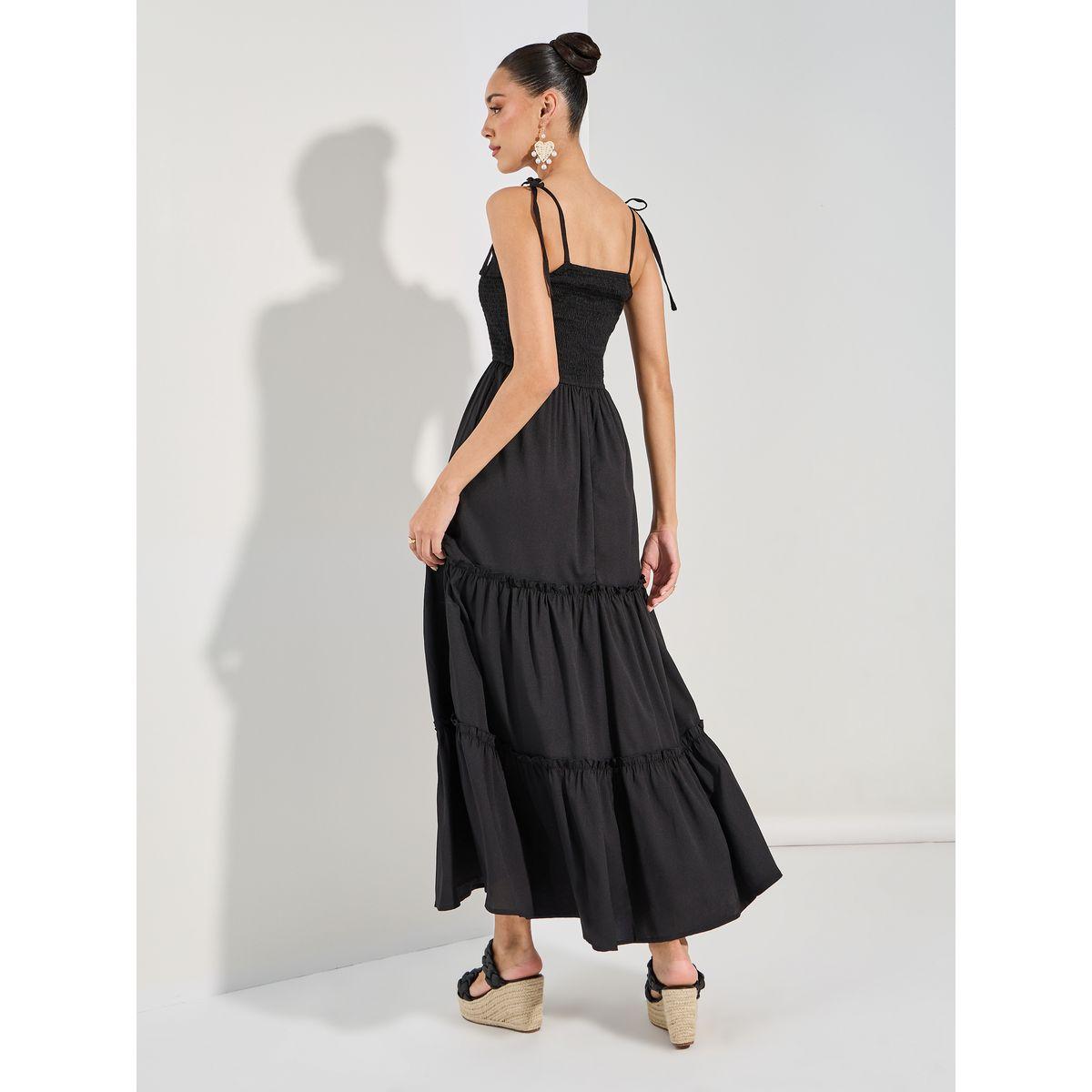 Styli Tie-Up Strap Shirred Yoke Maxi Dress-women-clothing-dresses-image-4