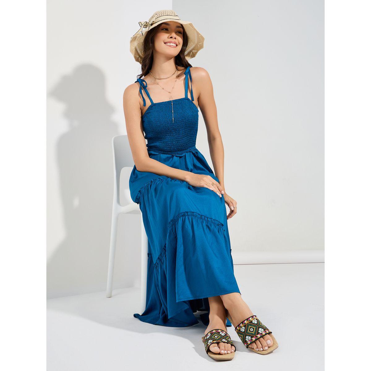 Styli Tie-Up Strap Shirred Yoke Maxi Dress-women-clothing-dresses-image-1