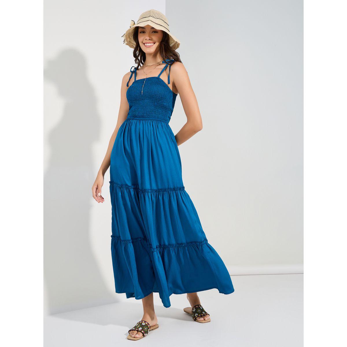 Styli Tie-Up Strap Shirred Yoke Maxi Dress-women-clothing-dresses-image-2