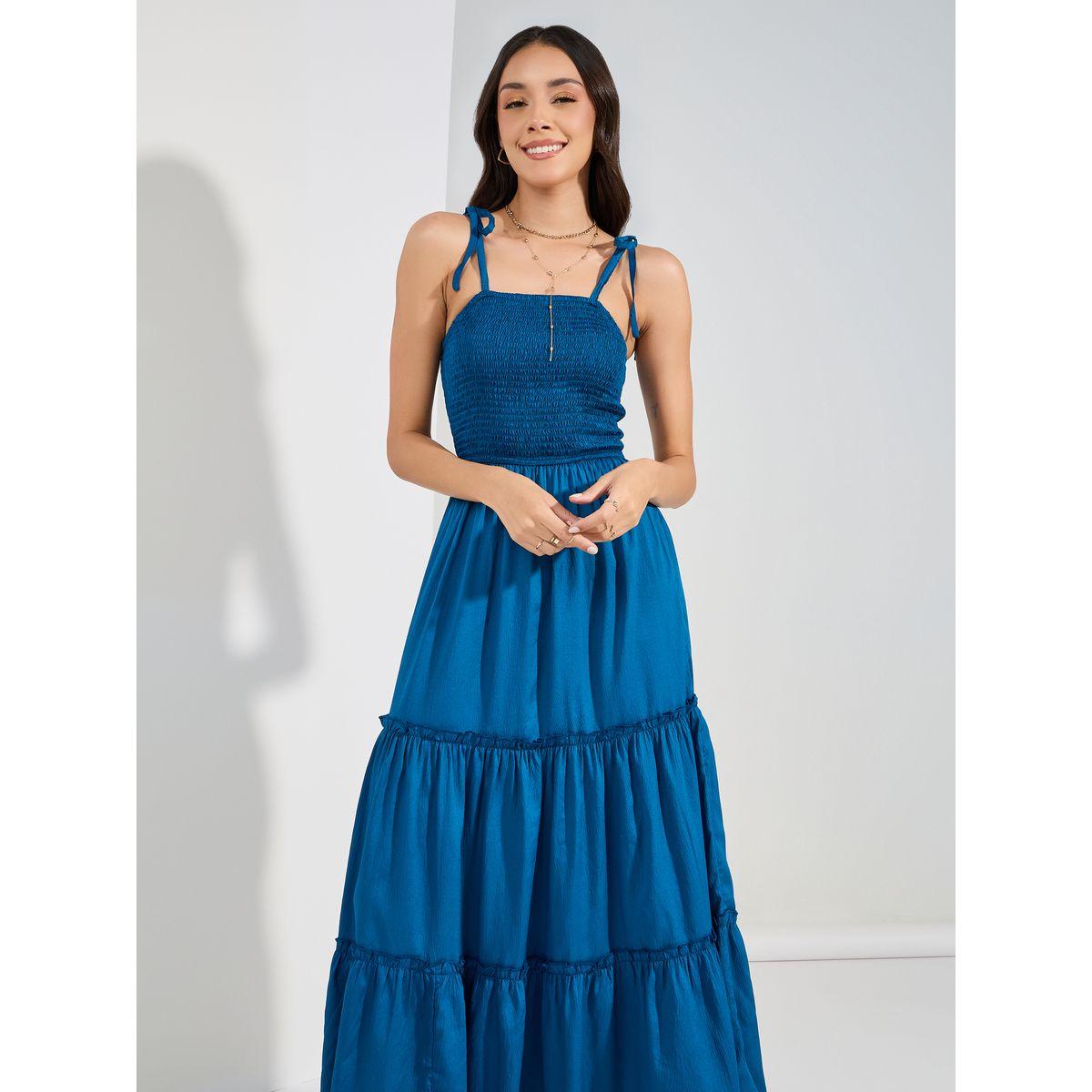 Styli Tie-Up Strap Shirred Yoke Maxi Dress-women-clothing-dresses-image-3