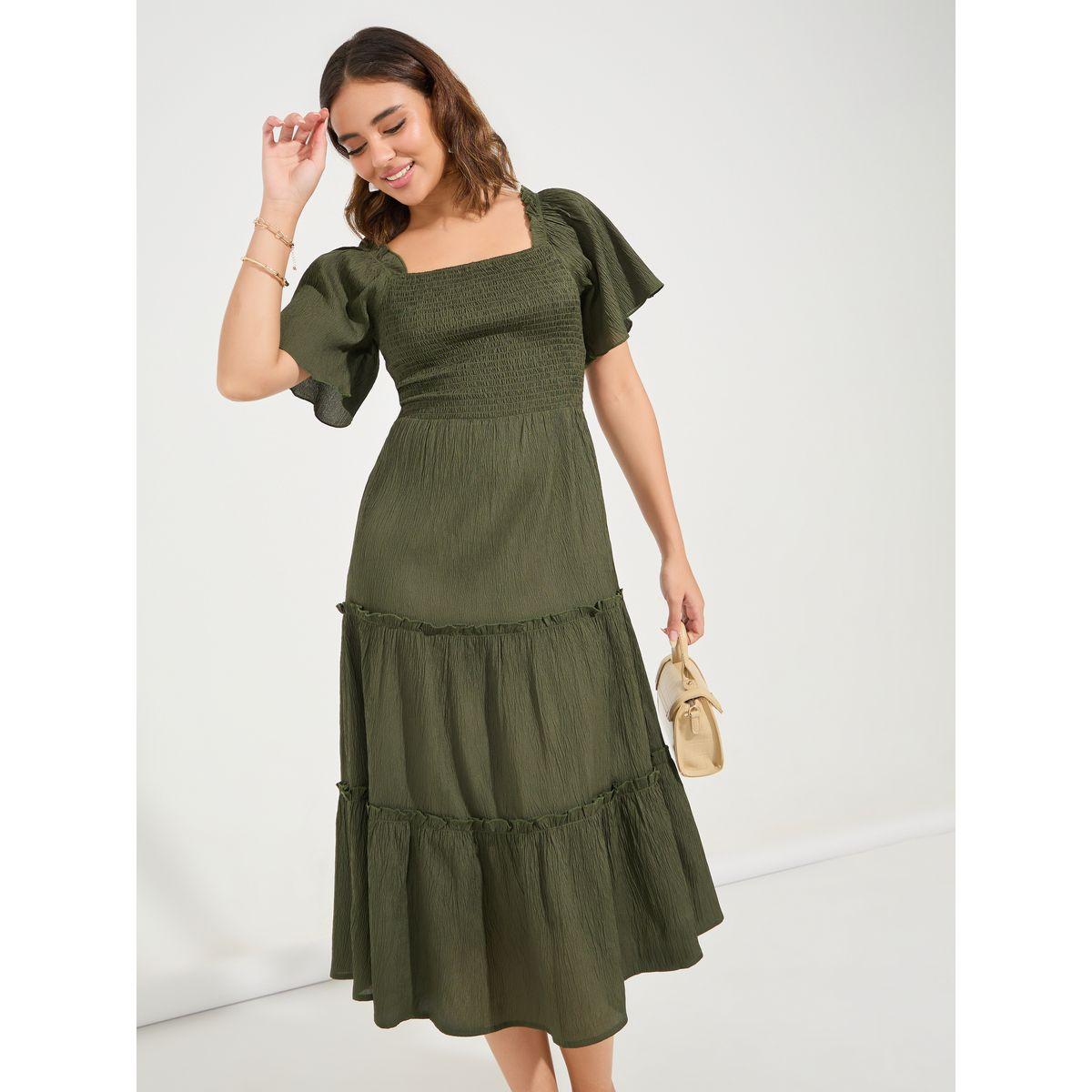 Styli Shirred Square Neck Tiered Midi Dress-women-clothing-dresses-image-2