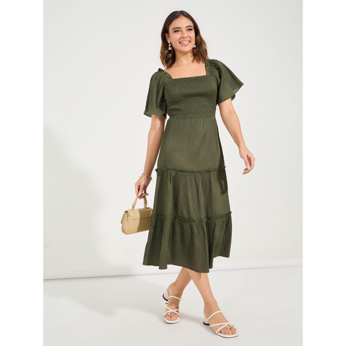 Styli Shirred Square Neck Tiered Midi Dress-women-clothing-dresses-image-4